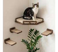 INICIO Estantes de pared para gatos, muebles modernos y duraderos de 3 escalones para pared, elegante estante flotante de abedul para gatos de hasta 15 libras, estantes de esquina de madera con percha