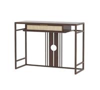 Inicio Mesa consola de madera con cajones de ratán, mesa de entrada bohemia, mesa de sofá larga y estrecha, mesas consola for entrada, sala de estar, vestíbulo, fácil montaje Detrás del sofá(Bruin,Gra