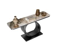 Inicio Mesa consola moderna con base redonda, mesa de entrada de mármol sintético, mesa de sofá estrecha y larga, mesa auxiliar contemporánea for sala de estar, entrada, pasillo Detrás del sofá(Negro,