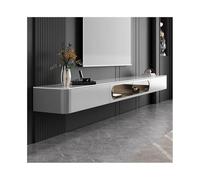 Inicio Mueble de TV flotante con escritorio de losa de roca, mueble de almacenamiento moderno gris for consola multimedia debajo del televisor, unidad de TV montada en la pared con 2 puertas de vidrio