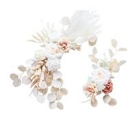INIFLM 2 flores de arco de boda, flores artificiales de rosa blanca con hojas plateadas y hierba de pampas