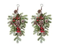 INIFLM Paquete de 2 adornos artificiales de lágrima de Navidad, 22 pulgadas con forma de lágrima de puerta con cono de bayas y pino para Navidad, vacaciones, pared, ventana, decoración del hogar