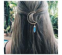 Inilbran bohemio Pinza de pelo de luna Horquilla para el cabello con forma de media luna hueca vintage colgante de piedra natural pasador para el cabello con forma de gota de cristal(piedra lunar)