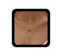 Inilbran Boho Capas De Zafiro De Imitación Collar De Gargantilla De La Vendimia De Barras Colgante Collar Azul Cz Waterdrop Cadena Ajustable Barra Vertical Colgante De Joyería Para Las Mujeres