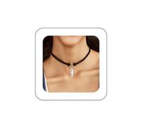 Inilbran Boho Collar Gargantilla De Terciopelo Collar Gargantilla De Cordón De Gamuza Negro Hoja De Plata Collar Colgante De Plumas Gótico Corto Collar De Cinta De Terciopelo Joyas Para Mujeres Y
