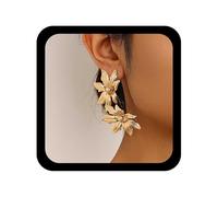 Inilbran Boho Gran Flor Pendientes Ear Cuff Vintage Girasol Ear Climber Pendientes Oro Floral Crawler Pendiente Metal Doble Flor Espárragos Pendiente Joyería Para Las Mujeres