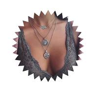 Inilbran Boho Layered Hamsa Gargantilla Collar Vintage Sánscrito Símbolo Colgante Collar Plata Girasol Cadena Collar Multicapa Yoga Om Collar Cadena Joyería para Mujeres y Niñas