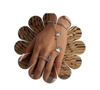 Inilbran Boho mariposa anillo de dedo pulsera plata mariposa esclavo pulsera vintage mariposa anillo muñeca pulsera 3D mariposa mano cadena pulsera para mujeres y niñas