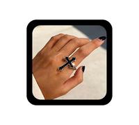 Inilbran Boho Negro Cruz Dedo Anillo Vintage Resina Cruz Envoltura Anillo Abierto Cruz Negro Nudillo Anillo Cruz Ajustable Apilamiento Anillo Punk Religioso Cristiano Joyería Para Las Mujeres