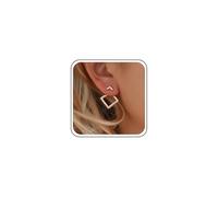 Inilbran Boho Square Studs Pendientes Hollow Square Ear Jacket Pendientes Oro Square Pendientes Minimalista Geométrico Flecha V Pendientes Joyería para Mujeres y Niñas