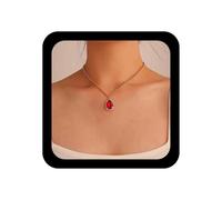 Inilbran Boho Waterdrop Ruby Colgante Collar Rojo Lágrima Piedra Preciosa Gargantilla Collar Oro CZ Cristal Oval Collar Cadena Vintage Cristal Rojo Cadena Collar Joyería para Mujeres y Niñas