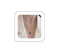 Inilbran Gargantilla bohemia de esmeralda, vintage, cuadrada, de cristal verde, con piedras preciosas de esmeralda verde, collar geométrico cuadrado de esmeralda, joyería para mujeres y niñas, Zinc