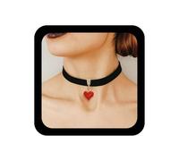 Inilbran Gótico Collar De Terciopelo Negro Collar De Gargantilla Vintage Colgante De Corazón De Resina Roja Collares Ajustables Gruesos Collares De Cuello De Cinta De Raso Joyas Para