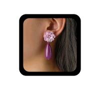 Inilbran Pendientes bohemios grandes de resina en forma de lágrima, color verde y rosa, geométricos, coloridos aretes de gota de agua, aretes ovalados personalizados para mujer, Zinc