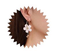 Inilbran Pendientes Boho Cristal Flor Exagerada Vintage Resina Acrilico Aro Grande Blanco Petalo Largo Borla Joyeria Para Mujeres Y Niñas