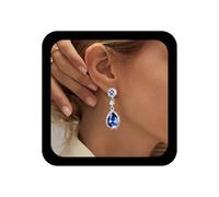 Inilbran Pendientes Boho Zafiro Azul Zafiro Azul Pendientes Colgantes Plata Lágrima Zafiro Pendientes Colgantes Brillante Cz Cristal Azul Pendientes Joyas Para Mujeres Y Niñas