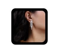 Inilbran Pendientes de araña de borla de diamantes de imitación Pendientes colgantes de la cadena de cristal con brillo Silver Cz Chain Chandelier Stud Crystal Wedding Studs para mujeres