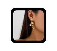 Inilbran Pendientes largos bohemios en espiral, aretes largos de torsión, aretes colgantes de gota de remolino, aretes irregulares de metal para mujer (dorado), Zinc