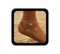 Inilbran Pulsera de tobillo bohemia con capas contra el mal de ojo, vintage, cadena de tobillo de ojo de corazón, cadena de pie de demonio, cadena ajustable de eslabones de bola de corazón, joyería