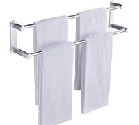 ININOSNP Cocina libre perforación doble varilla toallero baño colgante pared doble doble capa espacio aluminio baño estante largo (plata, 41 cm)
