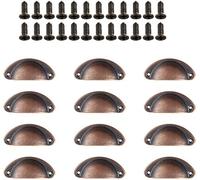 ININOSNP Manija de Puerta Retro, asa de tracción de la Taza de la Taza de 12 Piezas, manijas de Shell del cajón, el Armario de la Cocina del Vintage Tira la Perilla de los Muebles(Red Bronze)