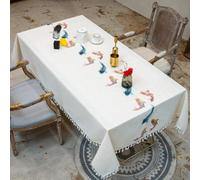 ININOSNP Protección para la Superficie de la Mesa. Mantel de Lino Decorativo con Borla, Impermeable, a Prueba de Aceite, Grueso, Rectangular, for Boda, Comedor, té(140 * 250cm)