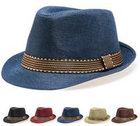 Initlove Sombrero Fedora unisex clásico Panamá sombreros de ala corta Trilby, azul marino, Talla única