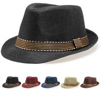Initlove Sombrero Fedora unisex clásico Panamá sombreros de ala corta Trilby, Negro, Talla única