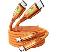 INIU 240W Cable USB C Carga Rapida, PD 3.0 Cable USB C a USB C, Nylon Tipo C para iPhone 17 16 15 Pro Max, Samsung Galaxy S25 S24 Ultra, MacBook Pro，iPad Air, Pixel 10 etc. [2-Pack Naranja 2m]