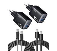 INIU 30W Cargador USB C 2-Paquetes, [USBC + USBA] 2-Puertos Tipo Enchufe Cargador Carga Rapida, Múltiple Cargadores Rápido Pared Adaptador Tipo C para iPhone 16 15 Pro MAX Plus, iPad Air, Samsung S24