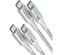 INIU Cable USB C a USB C, 100W [2Pack-2m, Blanco] Cable USB C Carga Rapida PD 5A QC 4.0 Cable Tipo C Nylon para iPhone 15 Pro MacBook Pro 2020 Samsung S22 Ultra iPad Air Pixel 7 Huawei P30 Steam Deck