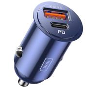 INIU Cargador Coche 60W, Carga RÁPIDA Cargador de Automóviles, Azul | Adaptador de Metal USB C 30W + USB A 30W, de Doble Puerto para iPhone 18 17 16 Pro MAX Mini Samsung S21 Huawei LG