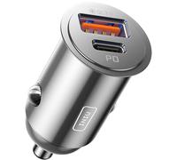 INIU Cargador Coche 60W, Carga RÁPIDA Cargador de Automóviles, Plata | Adaptador de Metal USB C 30W + USB A 30W, de Doble Puerto para iPhone 18 17 16 Pro MAX Mini Samsung S21 Huawei LG