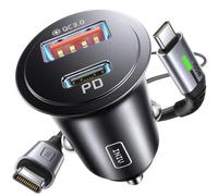 INIU Cargador Coche Carga Rápida, 60W Total [USB C 30W+USB A 30W] PD & QC3.0 Car Charger+[1m] 100W Cable, USB C Cargador Mechero Coche para Movil iPhone 16 15 14 Pro MAX iPad Samsung S25 Huawei LG
