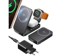 INIU Cargador Inalámbrico 3 en 1, 15W Certificado Qi2 Cargador de Rápida | Plegable, Magnético Wireless Charger con Mag-Safe para iPhone 17e 17 16 15 14 13 12 Air Series Apple Watch AirPods Pro 4 3 2