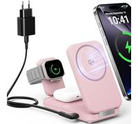 INIU Cargador inalámbrico 3 en 1, Color Rosa, 15 W, Qi2, Plegable, para iPhone 16/15/14/13, Apple Watch Ultra/10/8/7/6/5, Pro/3/2