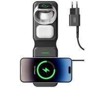 INIU Cargador Inalambrico 3 en 1 de Viajar, Base de Carga Magsafe 15W Carga Rapida para iPhone 16 15 Pro MAX 14 13 12 y Apple Watch Series 9 8 7 6 5 4 3 SE Ultra, AirPods Pro 4 3 Pro 2 ECC.