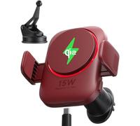 INIU Cargador Inalámbrico Coche 15W mag-Safe, Certificado Qi2 Carga Rápida con Ventilador y LED, Soporte Estable para iPhone 16 Pro Max/15/14/13/12 etc, Rojo