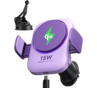 INIU Cargador Inalámbrico Coche 15W mag-Safe, Certificado Qi2 Carga Rápida con Ventilador y LED, Soporte Estable para iPhone 16 Pro Max/15/14/13/12 etc, Morado