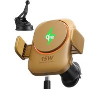 INIU Cargador Inalámbrico Coche 15W mag-Safe, Certificado Qi2 Carga Rápida con Ventilador y LED, Soporte Estable para iPhone 16 Pro Max/15/14/13/12 etc, Amarillo