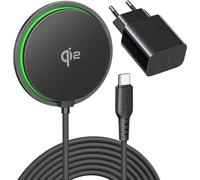 INIU Cargador Inalambrico, 15W Wireless Base de Carga Rápida Certificado Qi2 Compatible con Magsafe, Carregador Sem Fios para iPhone 16 Pro 15 14 13 12 Plus, con Cable USB-C y Adaptador Incluidos.