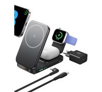 INIU Cargador Inalámbrico 3 en 1, mag-Safe Estacion de Carga 15W Carga Rapida Certificado Qi2, Carregador Sem Fios Compacta para iPhone 16 15 y Apple Watch Ultra 10 9 8 7 6 SE 5 4 3, AirPods Pro/4/3