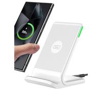 INIU Cargador Inalámbrico Rápido Stand, [Blanco, 15W] Certificación Qi Wireless Charger para iPhone 16 15 14 13 12 11 Pro MAX Samsung Galaxy Google Pixel etc