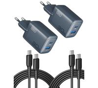 INIU Cargador USB C de 30W, 2-Pack con Cable USB-C, PD 3.0, Compatible con iPhone 16, Samsung S24 Ultra, iPad Pro y otros dispositivos USB-C
