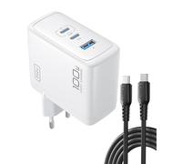 INIU Cargador USB C GaN 100W, 3-Puertos Cargador Rápido Compacto con Cable USB C de 100W 1.5m, Cargador de Viaje para Portátil MacBook Pro Air 14, iPhone 17 16 Pro Max iPad Samsung S26 S25 Ultra Pixel