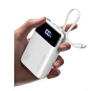 INIU Power Bank, Pequeña 45W 20000mAh Bateria Externa Carga Rapida con Cable USB-C Integrado, USB C Bateria Portatil para iPhone Samsung, Mochila Viaje Essentials Apto para Hombres y Mujeres, Blanco