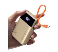 INIU Power Bank, Pequeño 45W Carga Rapida 20000mAh Batería Externa con Cable USB-C Integrado, Apto para Avión, Esenciales de Viaje, Bateria Portatil Movil para iPhone 17 16, Samsung, Xiaomi, Beige