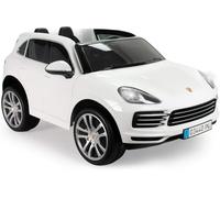 INJUSA Coche Eléctrico 12V Cayenne S Niño 3 4 5 6 Años Porsche, Blanco | batería de litio de 12V, 60 min autonomía, 6 km/h, marcha atrás, luces y sonidos, mando RC, soporta 30 kg, 134 x 81,5 x 58 cm