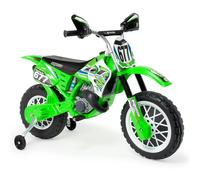 Injusa Moto Eléctrica Infantil Cross CR 6V para Niños de 3 a 6 Años con Puño Acelerador y Freno Eléctrico | Velocidad Máxima 6 Km/h | Verde y Blanca
