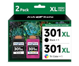 INK E-SALE 301XL 301 XL Cartuchos de Tinta Negro y Color Remanufacturado Alta Capacidad Compatible con HP 301 para DeskJet 1050 1510 2050 2540 Envy 4500 5530 OfficeJet 2620 2622 (2-Pack)